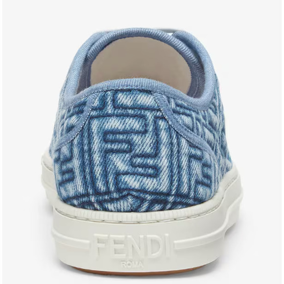 Fendi Domino Blue Denim FF Logo White Platform Logo Low Top Trainer Sneaker 38 - Picture 12 of 14